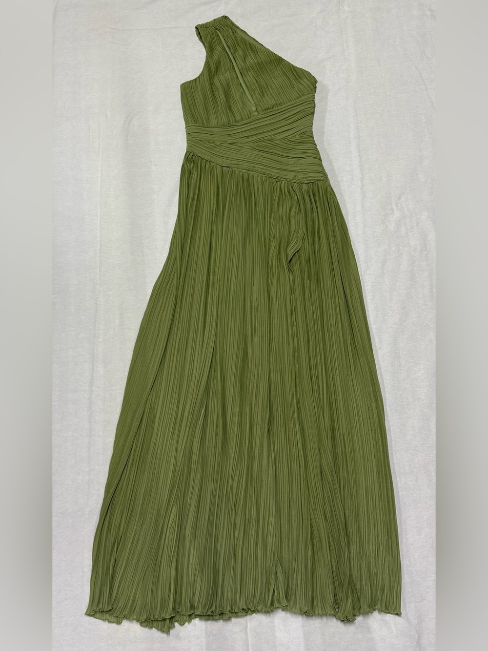 Michael Costello One-Shoulder Olive Dress with Side Slit - Picture 3 of 11